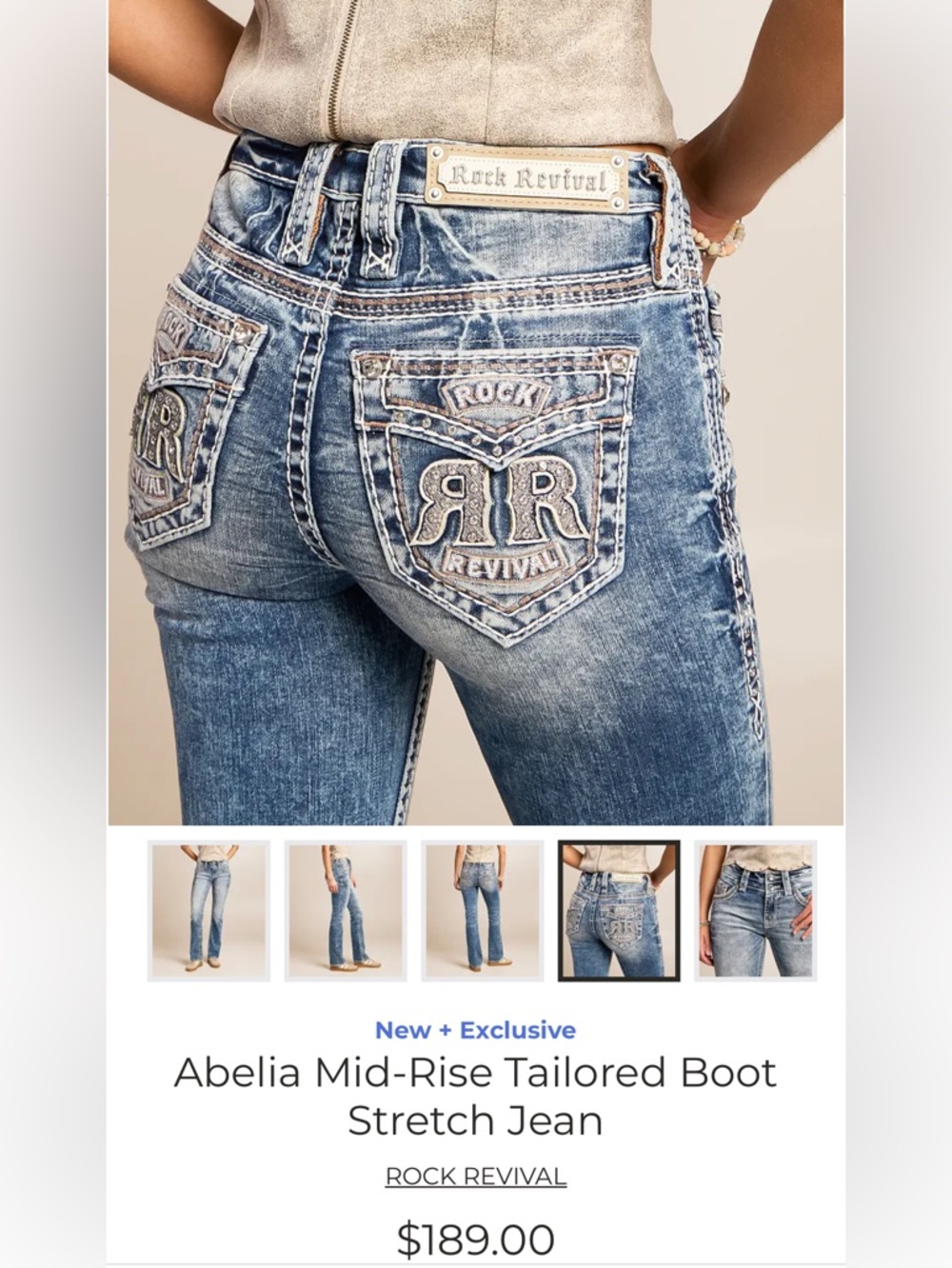 Rock Revival Abelia Mid-Rise Tailored Boot Stretch Jean 33x32